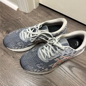 Asics Gray & Peach Knit Running Sneakers